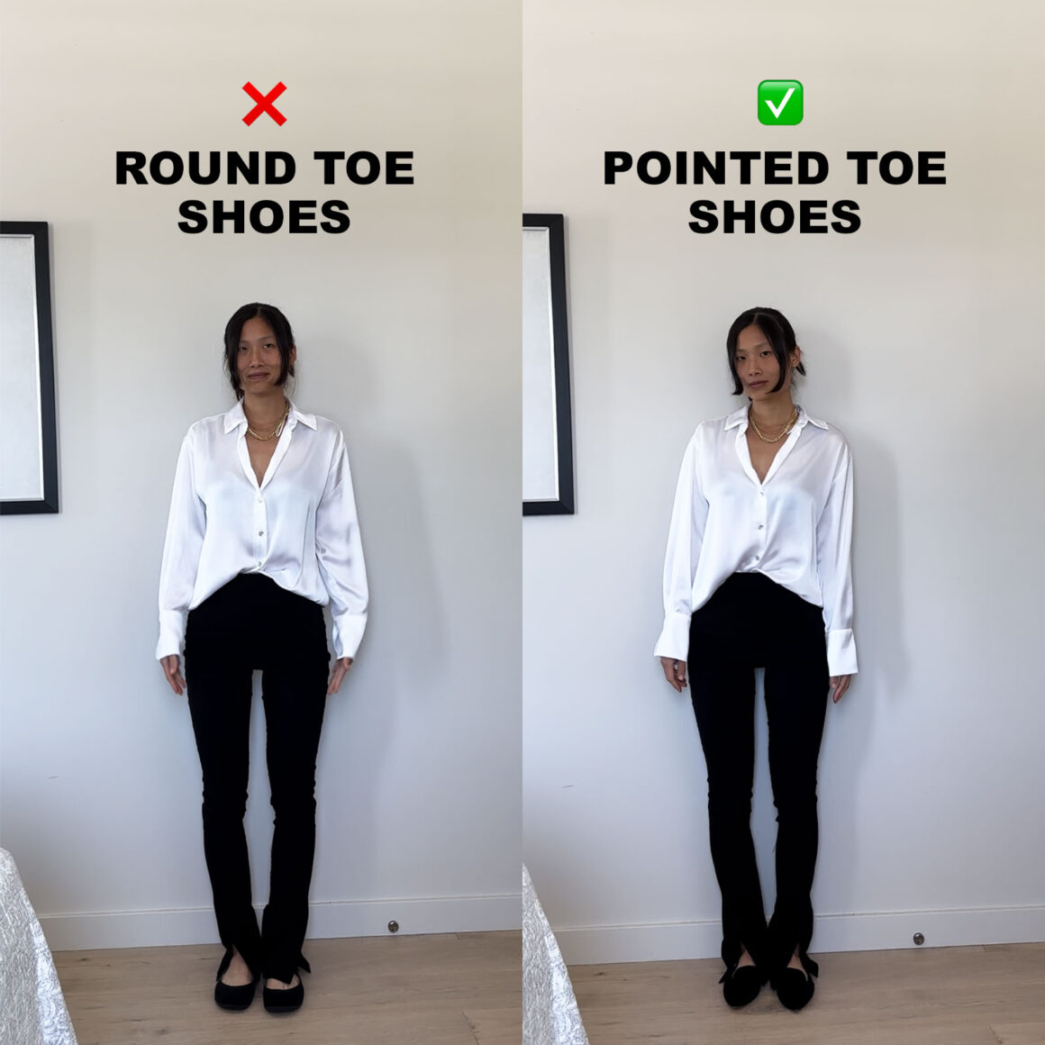 short legs round toe vs pointed toe shoes